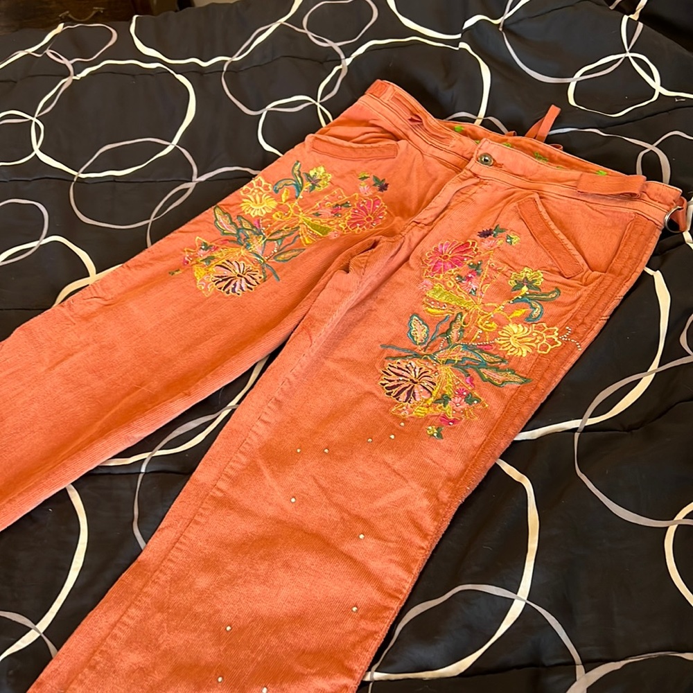Miss Me light weight Corduroy Embroidered pants cargo boho bella hadid